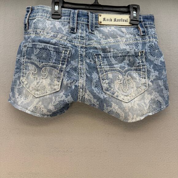 Rock Revival Short Women's 26x3 Light Blue Lace Print Lydia Easy Short Western - Picture 2 of 14